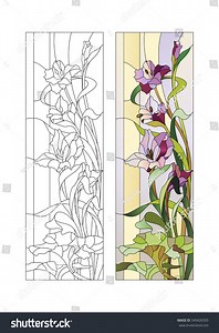 Sketch Stained Glass Purple Gladioli Stock Vector (Royalty Free) 349426505 | Shutterstock