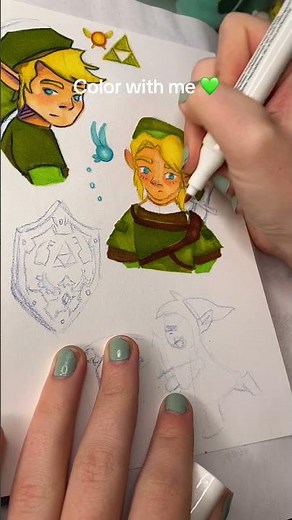 Color Link from Legend of Zelda with me 💚 #coloring #legendofzelda #zeldafanart #cozy