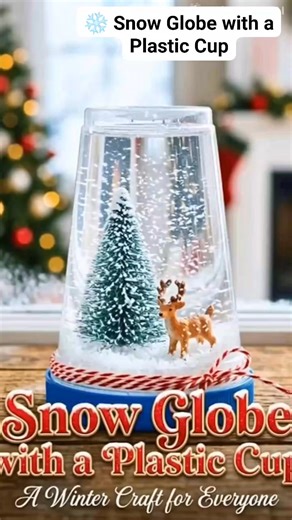 ❄️ Snow Globe with a Plastic Cup – Cozy Winter Magic ✨🦌 🎨 What You’ll Need: Clear plastic cup Cardboard circle or plastic lid (for the base) Mini bottle brush tree Small winter figurine (deer, snowman, etc.) Fake snow or baking soda Clear glue or hot glue White paint (optional) Ribbon or twine Scissors 🪄 How to Make It: 1️⃣ Glue the mini tree and figurine to the center of the cardboard or lid base. 🌲🦌 2️⃣ Sprinkle fake snow or baking soda around the figures to create snowy ground. ❄️ 3️⃣ Le