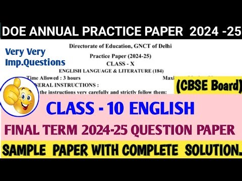 class 10 English annual practice paper 2024-25||class 10 English||practice paper solution