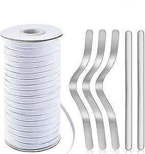 Elastic Band 100 Yard, 1/4 Inch Wide Elastic String and Nose Bridge for Mask, 100PCS Metal Aluminum Nose Bridge Strip for DIY Mask Handmade Crafting