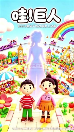 哇！巨人｜Eddie原创手绘改编黏土 本动画为Eddie原创手绘改编黏土动画，原创内容，禁止搬运！本片为虚构童趣小故事，仅供娱乐。 4岁孩子画出脑洞小故事，改编完整版黏土动画《哇！巨人》。巨人爱莎来到元宇宙噗噗小镇，拨动时光时钟穿越梦境，碰飞摩天轮，邂逅好友Eddie，遇见无轮磁悬浮列车。在天马行空的奇遇里，悄悄在小朋友心底种下好奇的种子，鼓励孩子主动探索、勤于思考、大胆提问✨ 每