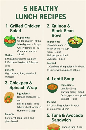 5 Healthy Lunch Recipes for a Balanced Lifestyle 🥗🍲 #food