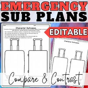 Editable Compare and Contrast Worksheet, Graphic Organizer | Emergency Sub Plan