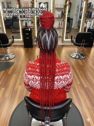Red Braided Cornrow Bun: Bold Protective Style