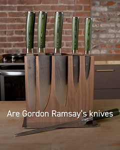Chefs everywhere are switching to Gordon Ramsay's favorite knives. 🔥 Introducing our Japanese Damascus Steel Knives: 🔪Made with 67 layers of Japanese Damascus steel. 🔪Extremely hard (60 Rockwell Rating) with a sharper edge for effortless slicing. 🔪Full-tang construction provides superior durability and balance. 🔪The striking Damascus wave pattern and rare forest green pakkawood handles make a statement in any kitchen. Say hello to the high-performance knives you've been waiting for... | Hex