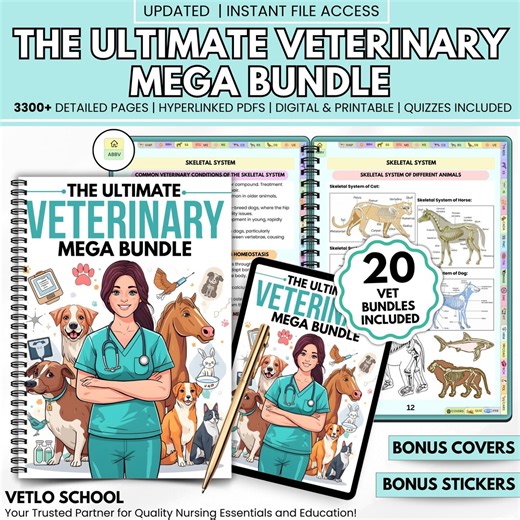 Veterinary Study Guide Mega Bundle | Vet Student Digital Notes | Veterinary Exam Prep | Bonus Stickers, Quizzes & Hyperlinked Pdfs - Etsy