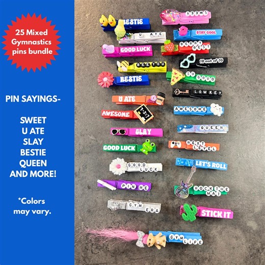 25 Gymnastics Mixed Pin Bundle, Team Bonding Backpack Gift, Coach Mom Meet , Party Favors Gymnasts Clips, Comp Slay U Ate Practice Cheer Pin - Etsy