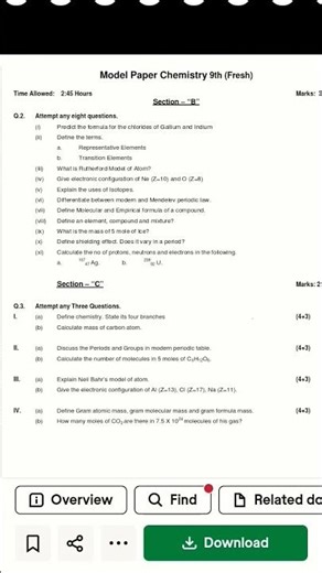 chem 9th class 2025 model paper chemistry kpk board