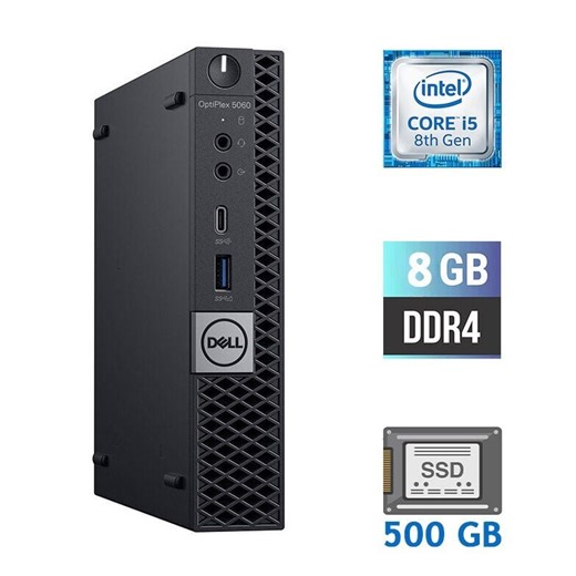 Купити неттоп Dell OptiPlex 5060 Micro USFF / Intel Core i5-8500T (6 ядер по 2.1 - 3.5 GHz) / 8 GB DDR4 / 500 GB SSD / Intel UHD Graphics 630 / 90W / Wi-Fi / Блок живлення в комплекті в Україні