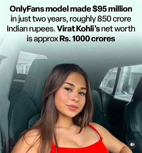 News Percent % on Instagram: "An OnlyFans model has generated astonishing global attention after reports revealed she earned nearly $95 million in just two years, an amount that converts to roughly 7850 crore in India The figure has sparked intense discussions online, especially as it places her earnings close to the net worth of Indian cricket icon Virat Kohli, estimated at around 71,000 crore. Social media users are debating the changing dynamics of digital fame, where online creators are matc