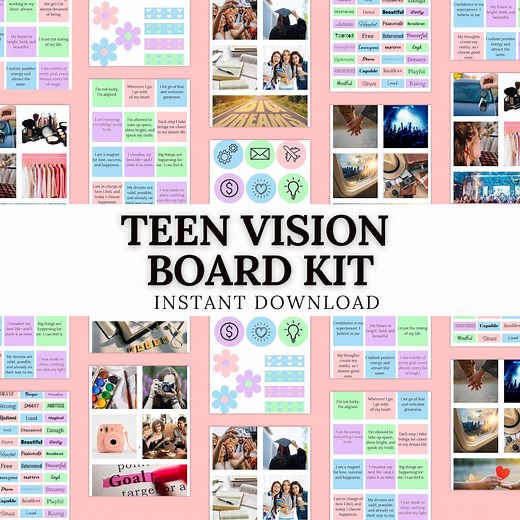 Teen Vision Board Kit Printable | Aesthetic Vision Board for Teens | Goal Setting, Dream Life Planner | Digital Collage Kit for Girls - Etsy