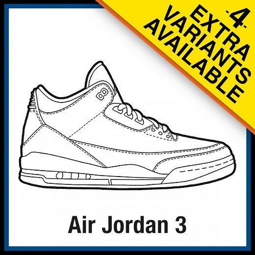 Air Jordan 3 Sneaker Coloring Pages - Created by KicksArt