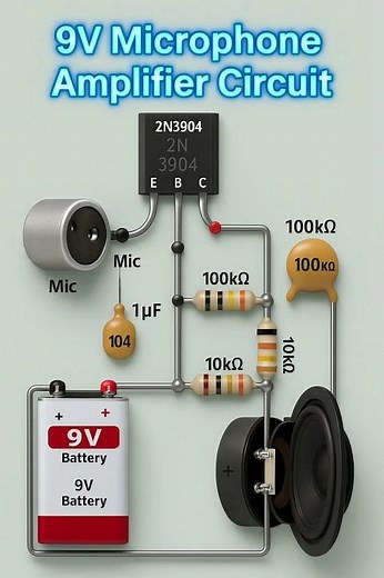 9V Microphone Amplifier Circuit | Easy DIY Audio Project with 2N3904 Transistor