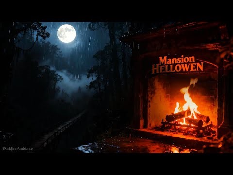 🔥 GOTHIC FIREPLACE Ambience | Crackling Fire & Heavy Rain for Cozy Deep Sleep