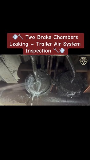💨🔧 Two Brake Chambers Leaking – Trailer Air System Inspection 🔧💨During inspection, our specialist tech found two brake chambers leaking air on this trailer. These chambers are vital to the air brake system — converting air pressure into the mechanical force that applies your brakes. When leaks develop, air pressure drops, leading to reduced braking power and potential safety risks.💡 Common causes of brake chamber leaks:• Aging rubber diaphragms that dry out and crack over time 🌡️• Corrosio