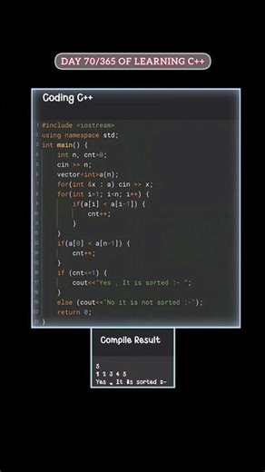 Checking if array is sorted or not using c++ #coder #coding #programming #viral