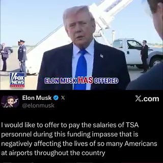 🚨 BREAKING: Elon Musk’s offer to pay TSA salaries has been DECLINED by the White House, per CBSPresident Trump signaled his excitement over @ElonMusk’s offer, and was moving forward with trying to make it happen.But federal laws severely limit private citizens’ abilities to pay US government employees, and this is likely a reason Elon’s offer has been declined.While private citizens are free to donate as much as they want to the Treasury, the Constitution requires Congress to appropriate the fu