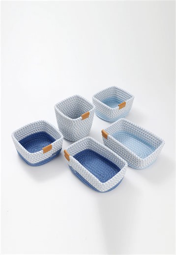 Woven Cotton Rope Storage Baskets, Desk Organizer, Coastal Blue White Pattern - Etsy