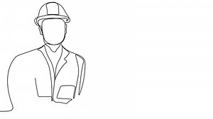 Animated drawing of continuous line draw architect meeting at construction site to talk blueprint design to team member. Building architecture concept. Single line animation. High quality 4k footage