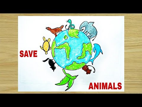 Save Animals Poster Drawing Step By Step Easy For Kids|Save Wildlife Drawing|Debanu Art