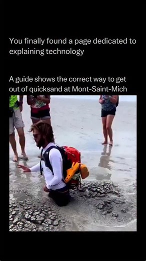 knowledge on Instagram: "Follow @explain.know to learn everything about technology one post at a time 🧠⚙️ Dealing with quicksand is a lesson in non-Newtonian fluid dynamics. Quicksand is just a supersaturated mixture of sand and water that appears solid until you apply pressure, causing it to “liquefy.” The more you struggle, the more you displace the water, packing the sand tight around your limbs and creating a powerful vacuum. To escape, you have to lean back to distribute your weight across
