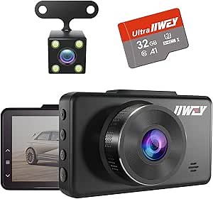Dash Cam Front and Rear iiwey FHD 1080P Dual Dash Camera for Cars with 32GB SD Card, 3¡± LCD Screen Dashboard Camera