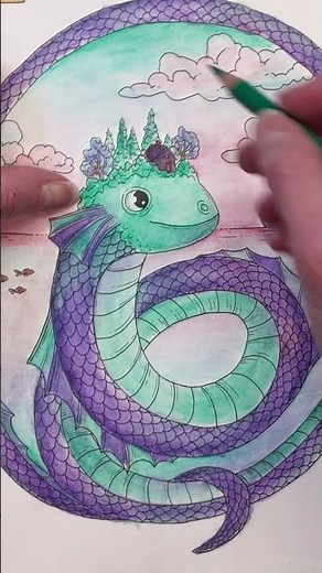 Mixing Watercolor & Pencil on This Dragon Page #coloringbook #technique #satisfying