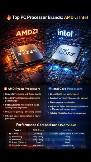 Top best PC processor brands AMD Intel #pc #intel #intelcore #amd #amdgaming #processor #ytshorts