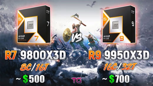 Ryzen 9 9950X3D vs Ryzen 7 9800X3D - Test in 12 games