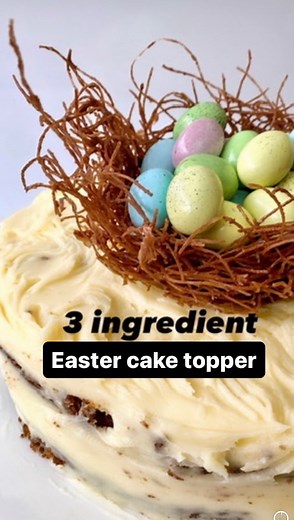 Easter 🪺Cake Topper Get ready to elevate your Easter dessert game! Three ingredients, one adorable cake topper! Perfect for homemade or store-bought cakes. 🐣🍰 Make this adorable Easter nest cake topper in less than 10 minutes ⬇️ 🐣only 3 ingredients 🐣great way to Jazz up a store bought cake 🐣so quick & easy to make I’ve topped it on my homemade carrot cake but if you’re out of time pop it on a store bought cake. It looks so festive and fancy but it’s so simple to make 🙌 Ingredients 20g ver