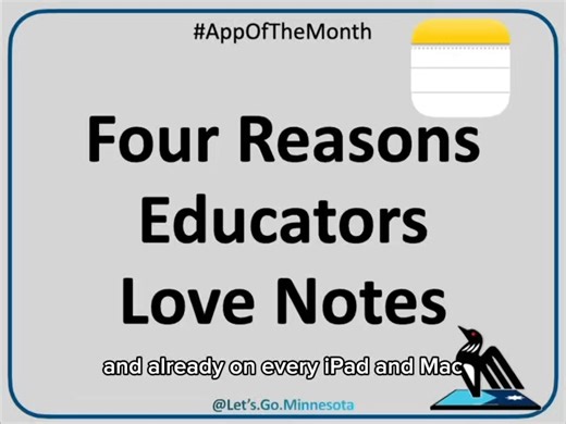 Let's Go Minnesota on Instagram: "✨ 4 Reasons Why Educators Love the Notes App📝 📚 1. Makes Learning Transparent and Active 🧠 2. Built-in Supports 🎨 3. Creativity & Multimedia 👍 4. Easy for Everyone 💡 Try This in Your Classroom Guided note-taking Math problem-solving with handwritten equations Writing workshops with AI-powered revision support Multimedia reflections and formative assessments 📌 Sometimes the best app is the one you already have. #teachersofinstagram #iPadForEducation #Apple