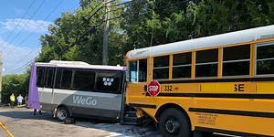 Students, adults injured in head-on crash between school bus and transit bus