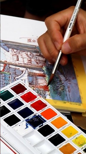 Urban Sketching with the PWC Half Pan Set #ShinHanArt #PWChalfpan #watercolor #urbansketch