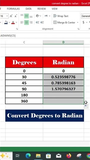 Convert Degrees to Radians in Excel