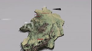 Seamless looping animation of the 3d terrain map of Mongolia with the capital and the biggest cites in 4K resolution
