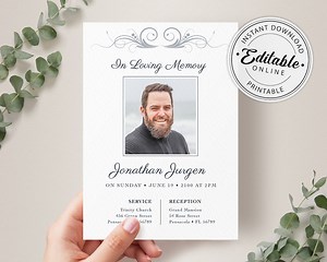 Funeral Announcement Card Template, Funeral Invitation Template, Editable, Printable Memorial Service/reception Card Template - Etsy