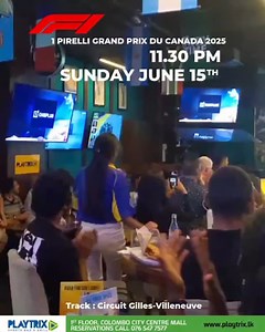 995 reactions · 3 comments | Are you ready to experience the adrenaline rush on a large screen? The 2025 FORMULA 1 PIRELLI GRAND PRIX DU CANADA happens this Sunday! 11.30 pm onwards - June 15th. Please call us on 076-5477-577 for table reservations and booking policies. #playtrix #playtrixsportsbar #sportsbar #colombo #lkbars #pubfood #food #playtrixbar #lk #cmb #F1 #CanadaGP #Formula1 #GrandPrix #Racing | Playtrix Sports Bar and Cafe, Sri Lanka | Facebook