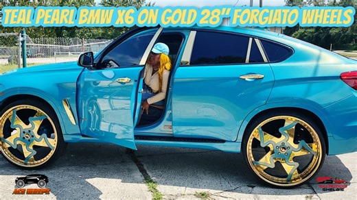 Teal pearl BMW X6 on gold 28" Forgiato wheels