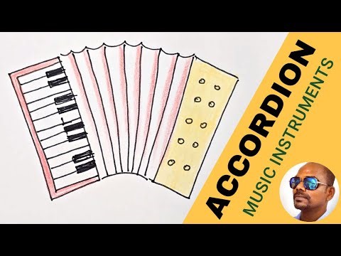 How to draw Accordion ? ( Musical Instruments - Step by step drawing lessons for kids )