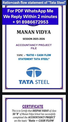 Class 12 Accountancy Project | Ratio Analysis & Cash Flow Statement of Tata Steel | Complete PDF