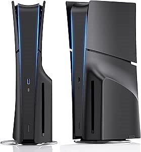 PS5 SIim Plates for Disc Edition, Hard Shockproof Plates Face Plate Protective PS5 Slim Cover Side Plate Shell, Premium ABS Replacement Shell Black Plates Compatible with PlayStation Slim 5