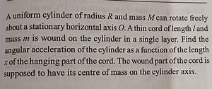 A uniform cylinder of radius R and mass M can rotate freely abo... | Filo