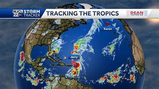 24K views · 18 reactions | Tropical Update: There are currently two tropical systems in the Atlantic. Tropical Storm Jerry and Subtropical Storm Karen, both which will have no impact on the U.S. Besides those two, there is no other tropical development expected in the Atlantic over the next seven days! Check back for updates on the tropics. | WJCL News | Facebook
