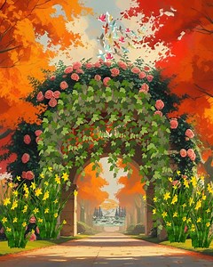Romantic Garden Wall Poster - Flower Arch With Rose Bushes and Autumn Landscape - Nature and Flower Wall Decoration. - Etsy Australia