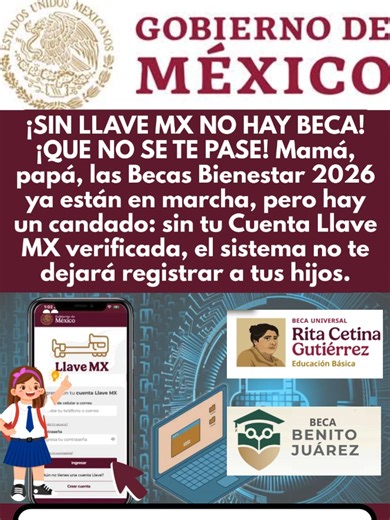 SIN LLAVE MX NO HAY BECA! ¡QUE NO SE TE PASE! Mamá, papá, las Becas Bienestar 2026 ya están en marcha, pero hay un candado: sin tu Cuenta Llave MX verificada, el sistema no te dejará registrar a tus hijos. ¡No arriesgues su beca por un trámite pendiente! ¿Te marca error la página o no recuerdas tu contraseña? ¡No te agobies! Asegura el apoyo para sus útiles y estudios hoy mismo con la guía correcta. GUARDA este video y COMPARTE en el grupo de la escuela. Aquí tienes el tutorial paso a paso, cómo