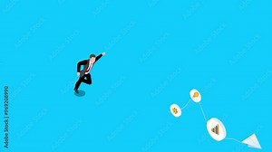 Business intelligence, data analysis for insight making business decision for success isometric 3d animation cartoon