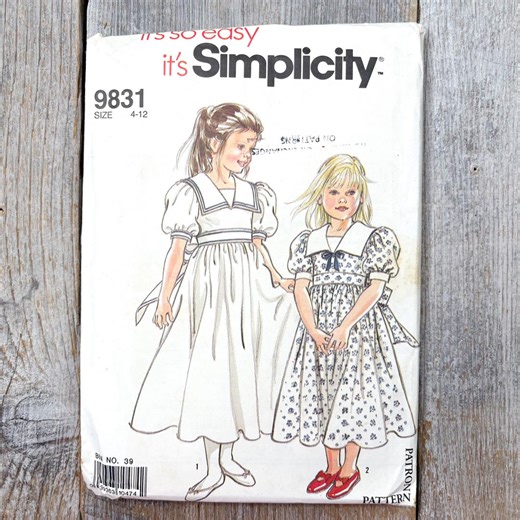 Simplicity Sewing Pattern 9831: Girls Dress With Sailor Collar (size 4-12) - Etsy UK