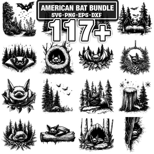 117  American Bat Svg, Png, Dxf, Eps Designs Bundle | Instant Digital Download - Etsy