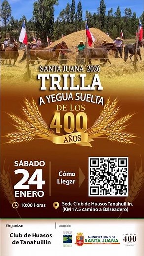 Santa Juana celebra sus 400 años con Trilla a Yegua Suelta 2026